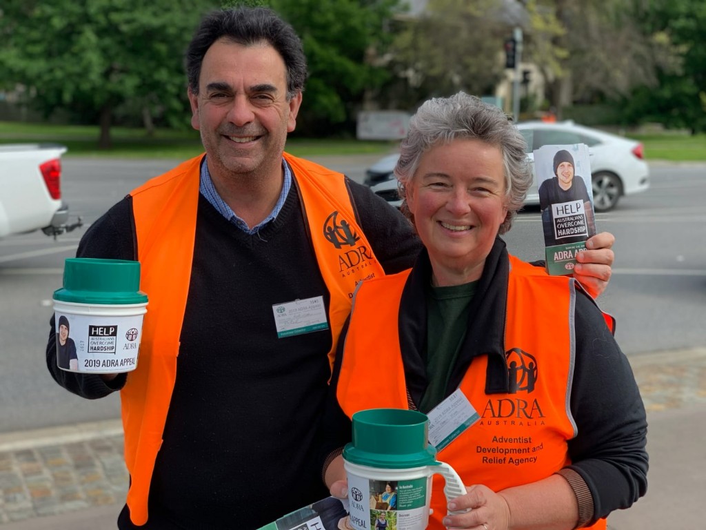 A man and woman collecting for the ADRA Appeal